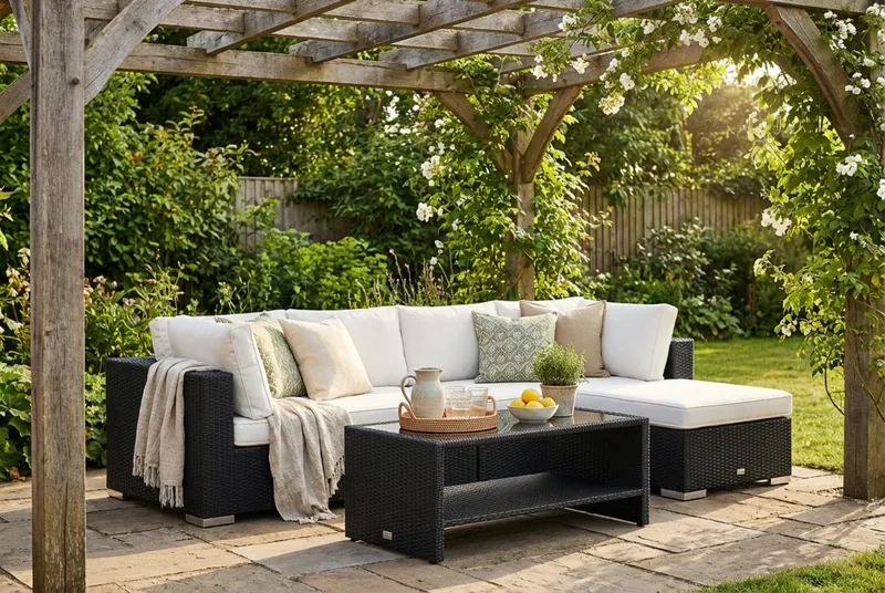 Bahamas utomhus divansoffa 5-sits med vändbar divan och bord med hylla - Svart - Utemöbler & utemiljö - Loungemöbler - Loungeset & loungegrupp