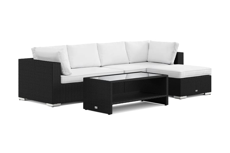 Bahamas utomhus divansoffa 5-sits med vändbar divan och bord med hylla, Svart