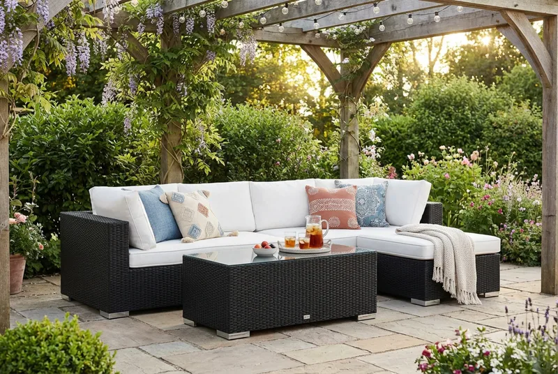 Bahamas utomhus divansoffa 5-sits med vändbar divan och bord - Svart - Utemöbler & utemiljö - Loungemöbler - Loungeset & loungegrupp