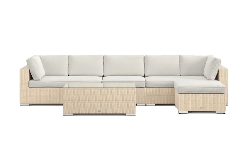 Bahamas utomhus divansoffa 6-sits med vändbar divan och bord - Beige - Utemöbler & utemiljö - Loungemöbler - Loungeset & loungegrupp