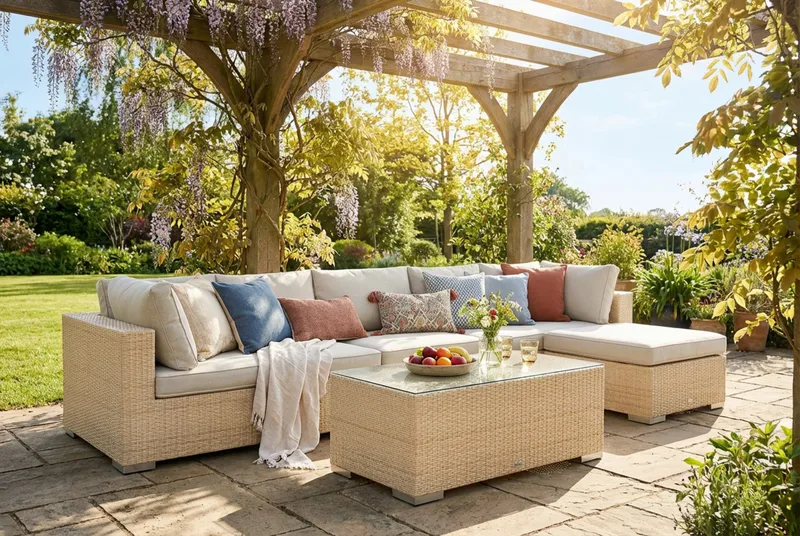 Bahamas utomhus divansoffa 6-sits med vändbar divan och bord - Beige - Utemöbler & utemiljö - Loungemöbler - Loungeset & loungegrupp