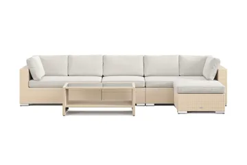 Bahamas utomhus divansoffa 6-sits med vändbar divan och bord med hylla - Beige - Utemöbler & utemiljö - Loungemöbler - Loungeset & loungegrupp