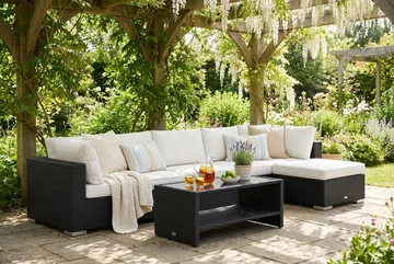 Bahamas utomhus divansoffa 6-sits med vändbar divan och bord med hylla - Svart - Utemöbler & utemiljö - Loungemöbler - Loungeset & loungegrupp