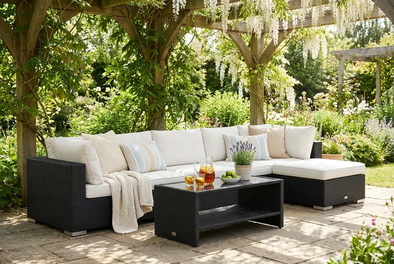 Bahamas utomhus divansoffa 6-sits med vändbar divan och bord med hylla - Svart - Utemöbler & utemiljö - Loungemöbler - Loungeset & loungegrupp