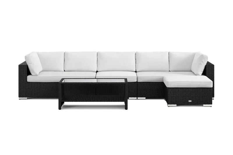 Bahamas utomhus divansoffa 6-sits med vändbar divan och bord med hylla - Svart - Utemöbler & utemiljö - Loungemöbler - Loungeset & loungegrupp