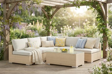 Bahamas utomhus hörnsoffa 5-sits vändbar med öppet avslut och bord - Beige - Utemöbler & utemiljö - Loungemöbler - Loungeset & loungegrupp