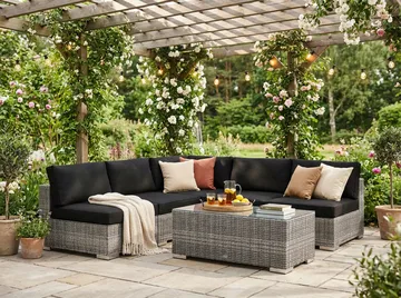 Bahamas utomhus hörnsoffa 5-sits vändbar med öppet avslut och bord - Grå - Utemöbler & utemiljö - Loungemöbler - Loungeset & loungegrupp