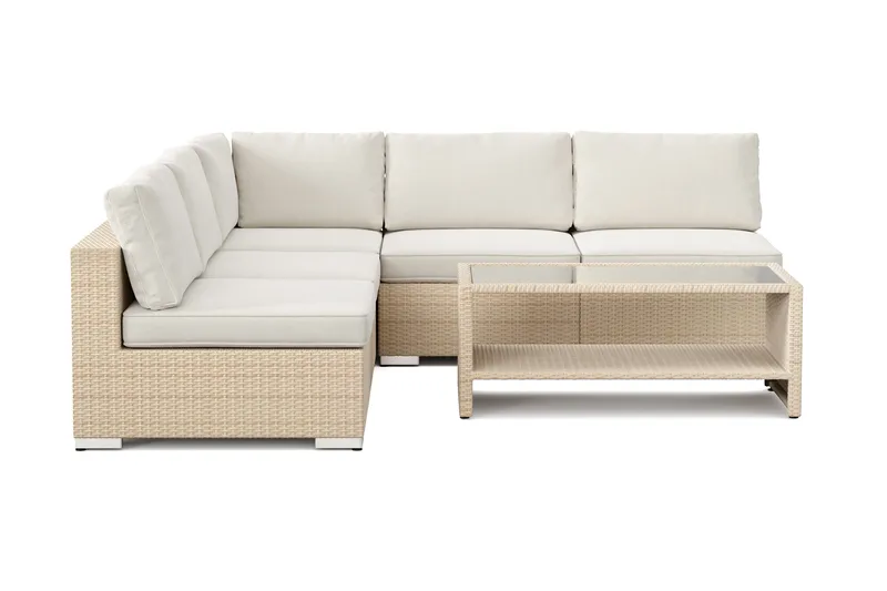 Bahamas utomhus hörnsoffa 5-sits vändbar med öppet avslut och bord med hylla - Beige - Utemöbler & utemiljö - Loungemöbler - Loungeset & loungegrupp