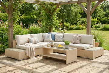 Bahamas utomhus hörnsoffa 5-sits vändbar med öppet avslut och bord med hylla - Beige - Utemöbler & utemiljö - Loungemöbler - Loungeset & loungegrupp