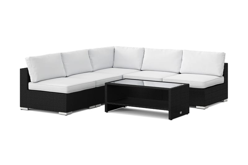 Bahamas utomhus hörnsoffa 5-sits vändbar med öppet avslut och bord med hylla, Svart