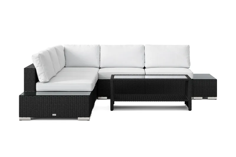 Bahamas utomhus hörnsoffa 5-sits vändbar med öppet avslut och bord med hylla - Svart - Utemöbler & utemiljö - Loungemöbler - Loungeset & loungegrupp