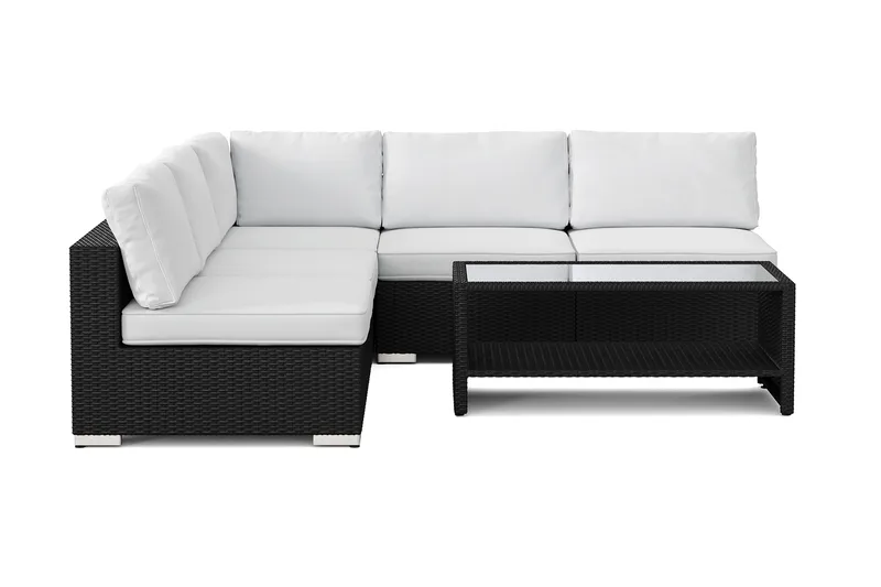 Bahamas utomhus hörnsoffa 5-sits vändbar med öppet avslut och bord med hylla - Svart - Utemöbler & utemiljö - Loungemöbler - Loungeset & loungegrupp