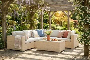 Bahamas utomhus hörnsoffa 5-sits vändbar med bord - Beige - Utemöbler & utemiljö - Loungemöbler - Loungeset & loungegrupp