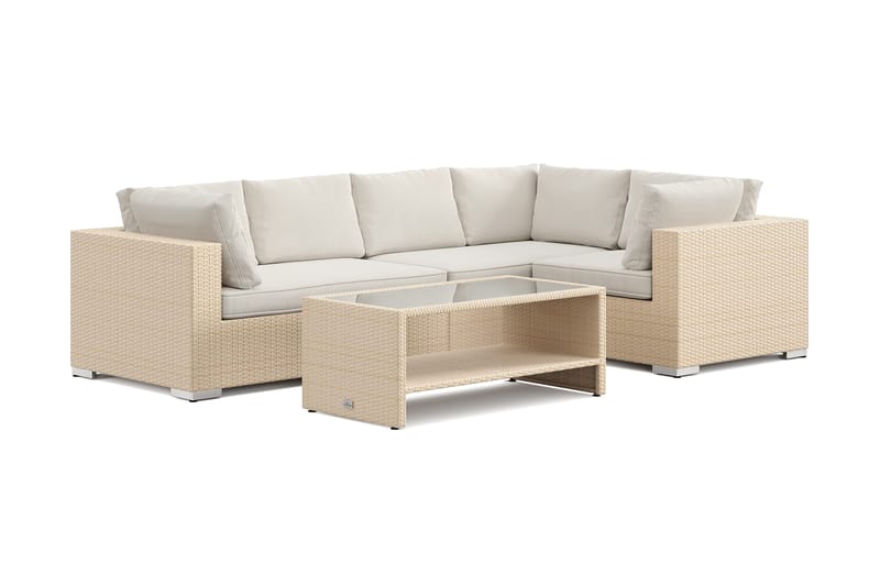 Bahamas utomhus hörnsoffa 5-sits vändbar och bord med hylla, Beige
