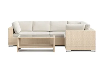 Bahamas utomhus hörnsoffa 5-sits vändbar och bord med hylla - Beige - Utemöbler & utemiljö - Loungemöbler - Loungeset & loungegrupp