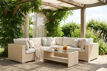 Bahamas utomhus hörnsoffa 5-sits vändbar och bord med hylla - Beige - Utemöbler & utemiljö - Loungemöbler - Loungeset & loungegrupp