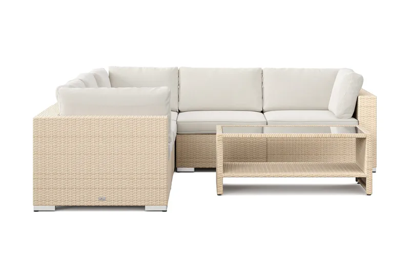 Bahamas utomhus hörnsoffa 5-sits vändbar och bord med hylla - Beige - Utemöbler & utemiljö - Loungemöbler - Loungeset & loungegrupp