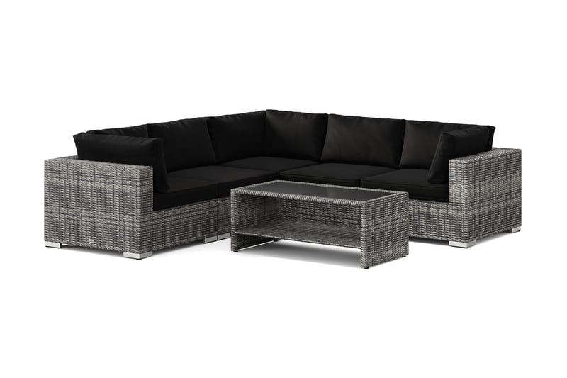 Bahamas utomhus hörnsoffa 5-sits vändbar och bord med hylla, Grå