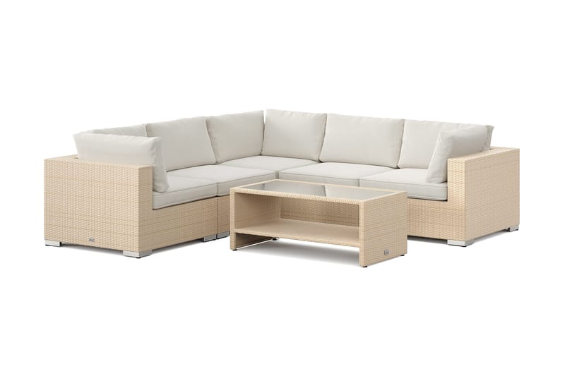 Bahamas utomhus hörnsoffa 5-sits vändbar och bord med hylla, Sand