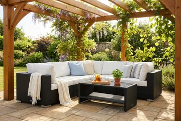 Bahamas utomhus hörnsoffa 5-sits vändbar och bord med hylla - Svart - Utemöbler & utemiljö - Loungemöbler - Loungeset & loungegrupp
