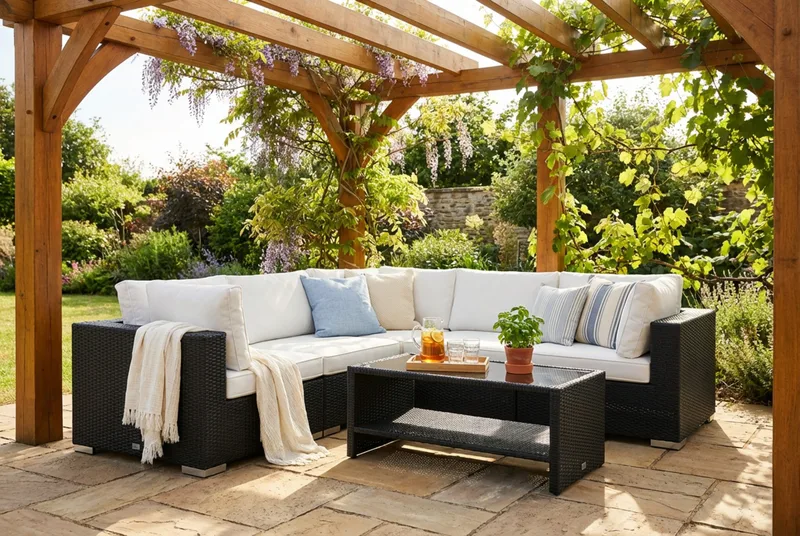 Bahamas utomhus hörnsoffa 5-sits vändbar och bord med hylla - Svart - Utemöbler & utemiljö - Loungemöbler - Loungeset & loungegrupp