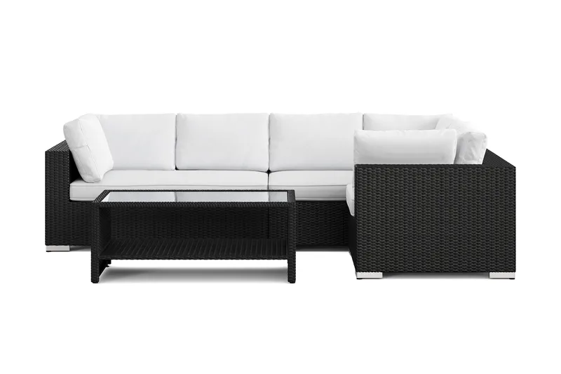 Bahamas utomhus hörnsoffa 5-sits vändbar och bord med hylla - Svart - Utemöbler & utemiljö - Loungemöbler - Loungeset & loungegrupp