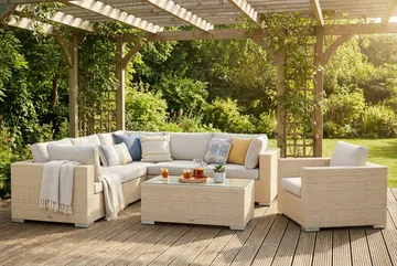 Bahamas utomhus hörnsoffa 6-sits vändbar med fåtölj och bord - Beige - Utemöbler & utemiljö - Loungemöbler - Loungeset & loungegrupp