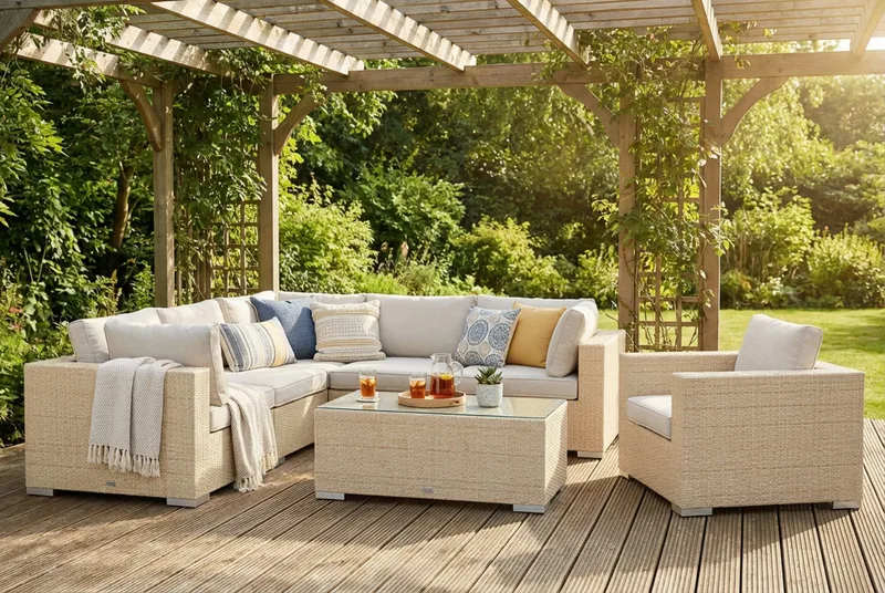 Bahamas utomhus hörnsoffa 6-sits vändbar med fåtölj och bord - Beige - Utemöbler & utemiljö - Loungemöbler - Loungeset & loungegrupp