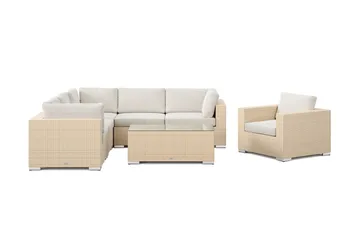 Bahamas utomhus hörnsoffa 6-sits vändbar med fåtölj och bord - Beige - Utemöbler & utemiljö - Loungemöbler - Loungeset & loungegrupp