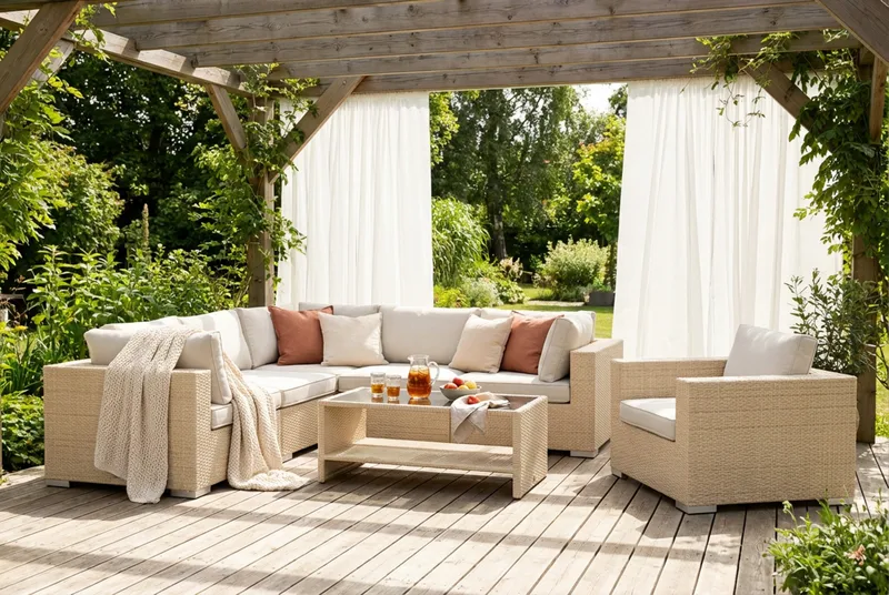 Bahamas utomhus hörnsoffa 6-sits vändbar med fåtölj och bord med hylla - Beige - Utemöbler & utemiljö - Loungemöbler - Loungeset & loungegrupp