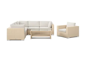 Bahamas utomhus hörnsoffa 6-sits vändbar med fåtölj och bord med hylla - Beige - Utemöbler & utemiljö - Loungemöbler - Loungeset & loungegrupp