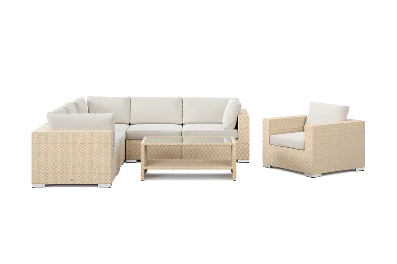 Bahamas utomhus hörnsoffa 6-sits vändbar med fåtölj och bord med hylla - Beige - Utemöbler & utemiljö - Loungemöbler - Loungeset & loungegrupp