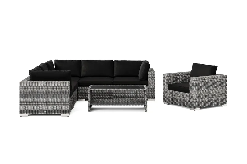 Bahamas utomhus hörnsoffa 6-sits vändbar med fåtölj och bord med hylla - Grå - Utemöbler & utemiljö - Loungemöbler - Loungeset & loungegrupp