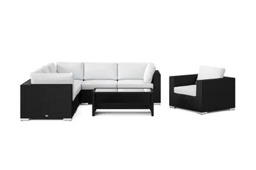 Bahamas utomhus hörnsoffa 6-sits vändbar med fåtölj och bord med hylla - Svart - Utemöbler & utemiljö - Loungemöbler - Loungeset & loungegrupp