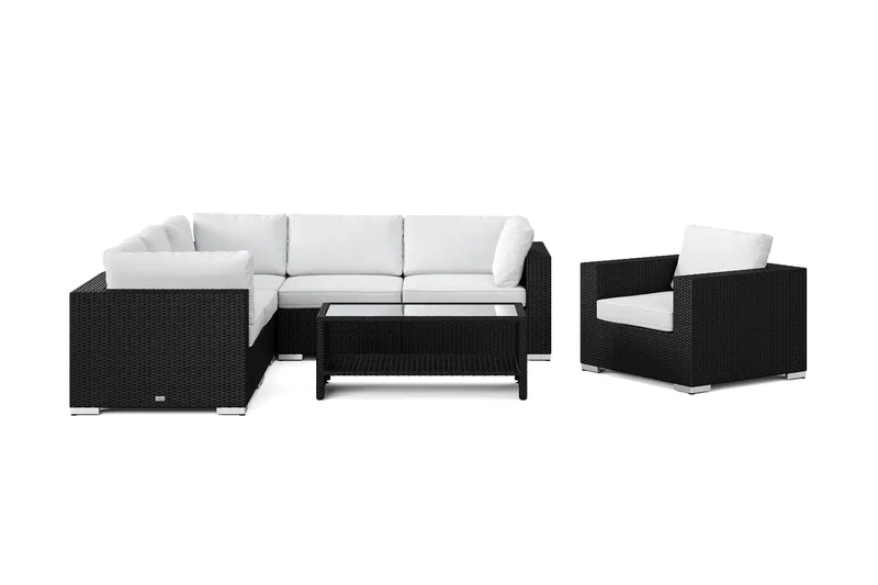 Bahamas utomhus hörnsoffa 6-sits vändbar med fåtölj och bord med hylla - Svart - Utemöbler & utemiljö - Loungemöbler - Loungeset & loungegrupp