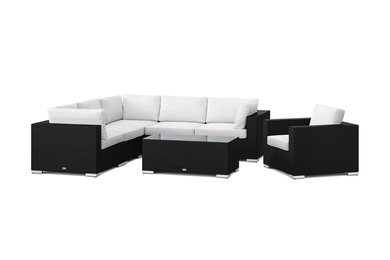 Bahamas utomhus hörnsoffa 6-sits vändbar med fåtölj och bord, Svart