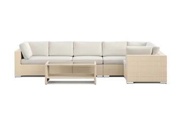 Bahamas utomhus hörnsoffa 6-sits vändbar och bord med hylla - Beige - Utemöbler & utemiljö - Loungemöbler - Loungeset & loungegrupp