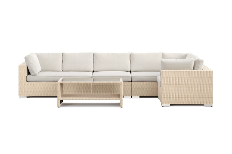 Bahamas utomhus hörnsoffa 6-sits vändbar och bord med hylla - Beige - Utemöbler & utemiljö - Loungemöbler - Loungeset & loungegrupp