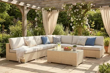 Bahamas utomhus hörnsoffa 7-sits vändbar med öppet avslut och bord - Beige - Utemöbler & utemiljö - Loungemöbler - Loungeset & loungegrupp