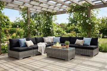 Bahamas utomhus hörnsoffa 7-sits vändbar med öppet avslut och bord - Grå - Utemöbler & utemiljö - Loungemöbler - Loungeset & loungegrupp