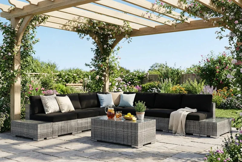 Bahamas utomhus hörnsoffa 7-sits vändbar med öppet avslut och bord - Grå - Utemöbler & utemiljö - Loungemöbler - Loungeset & loungegrupp