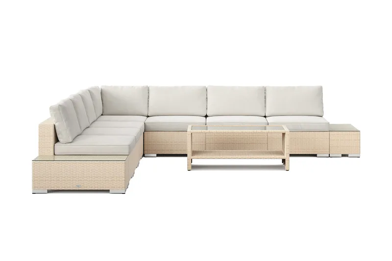 Bahamas utomhus hörnsoffa 7-sits vändbar med öppet avslut och bord med hylla - Beige - Utemöbler & utemiljö - Loungemöbler - Loungeset & loungegrupp
