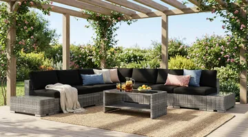 Bahamas utomhus hörnsoffa 7-sits vändbar med öppet avslut och bord med hylla - Grå - Utemöbler & utemiljö - Loungemöbler - Loungeset & loungegrupp