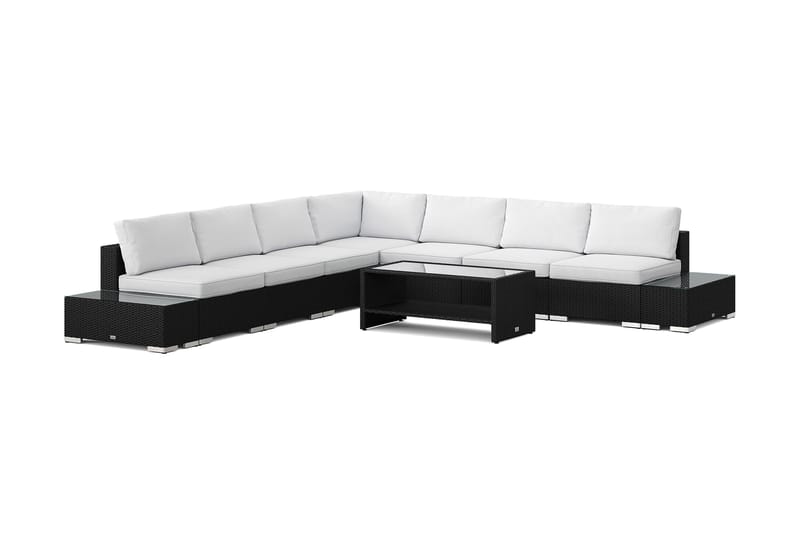 Bahamas utomhus hörnsoffa 7-sits vändbar med öppet avslut och bord med hylla, Svart