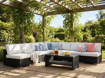 Bahamas utomhus hörnsoffa 7-sits vändbar med öppet avslut och bord med hylla - Svart - Utemöbler & utemiljö - Loungemöbler - Loungeset & loungegrupp