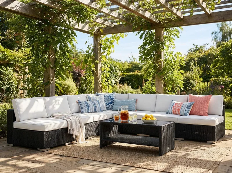 Bahamas utomhus hörnsoffa 7-sits vändbar med öppet avslut och bord med hylla - Svart - Utemöbler & utemiljö - Loungemöbler - Loungeset & loungegrupp