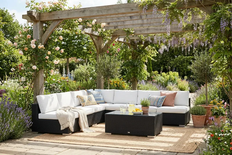Bahamas utomhus hörnsoffa 7-sits vändbar med öppet avslut och bord - Svart - Utemöbler & utemiljö - Loungemöbler - Loungeset & loungegrupp