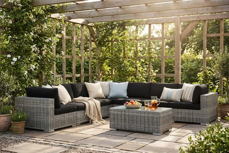 Bahamas utomhus hörnsoffa 7-sits vändbar med bord - Grå - Utemöbler & utemiljö - Loungemöbler - Loungeset & loungegrupp