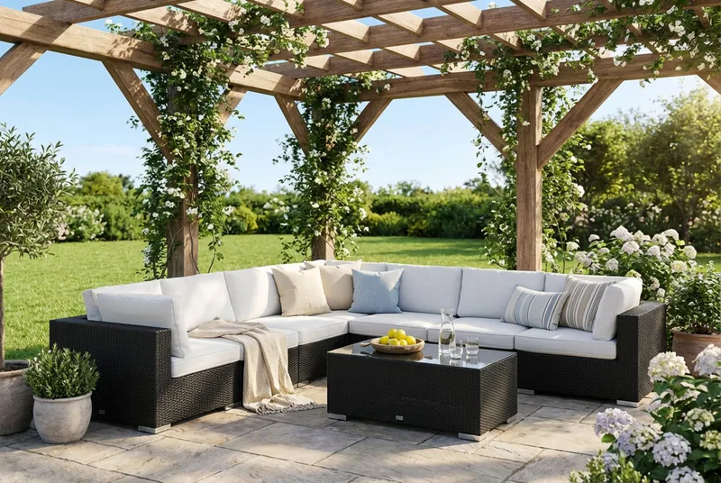 Bahamas utomhus hörnsoffa 7-sits vändbar med bord - Svart - Utemöbler & utemiljö - Loungemöbler - Loungeset & loungegrupp