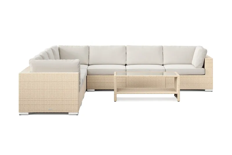 Bahamas utomhus hörnsoffa 7-sits vändbar och bord med hylla - Beige - Utemöbler & utemiljö - Loungemöbler - Loungeset & loungegrupp